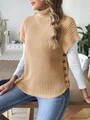 Chaleco de punto para mujer con cuello alto color albaricoque y botones laterales decorativos - Talla única / Camel