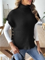 Detalle de chaleco de punto negro con cuello alto, textura gruesa y botones laterales - Talla única / Negro