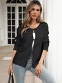 Damen Strickjacke in Schwarz mit Schleifenbändern und eleganten Rippstrickbündchen - S / Schwarz