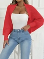 Detail der Strickstruktur und Laternenärmel des roten Damen-Strickmantels im Casual-Look - Einheitsgröße / Oberteile / Rot