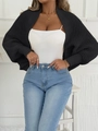 Detailed knit texture and ribbed long cuffs on a loose black knit shrug for women - One Size / Tops / Black