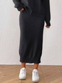 Conjunto de punto negro de dos piezas para mujer con top de manga larga y falda midi - S / Negro