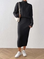 Elegante zwarte gebreide set met coltrui en midi kokerrok voor dames in de herfst - S / Zwart
