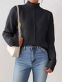 Jersey de punto negro para mujer con cuello alto y costuras verticales decorativas - S / Negro