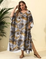 Women's plus size leopard print kaftan maxi dress with side slits for beach vacations - One Size / Yellow Leopard