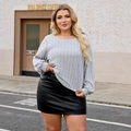 Light gray ribbed knit sweater with drop shoulders and a stylish boat neckline design - 0XL / Gray