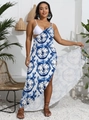 Vestido de playa de talla grande con estampado tie-dye azul y blanco y corte irregular - 0XL/L / Azul