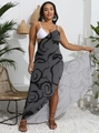 Plus size printed wrap beach dress with abstract pattern and high slit for summer - 0XL/L / Dark Grey