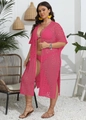 Rose pink crochet bikini cover up cardigan with side slits for women vacation beachwear - One Size / Rose Red
