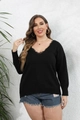 Maglione in maglia taglie forti nero con scollo a V, bordo in pizzo e maniche lunghe - 0XL/L / Nero