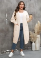 Texture détaillée du cardigan long en tricot pour femme avec manches lanternes - Abricot