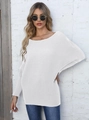 Detailed close-up of white batwing sleeve knitted sweater with loose vertical texture - S / Tops / White