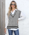 Detalle de chaleco de punto con estampado de pata de gallo y cuello en V a rayas - 3XL / Tops / Empalme Blanco y Negro