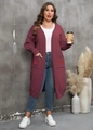 Detail of burgundy oversized cardigan featuring heart embroidery on front patch pockets - Burgundy