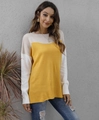 Dettaglio della trama in maglia color-block del maglione a contrasto giallo e bianco - S / Giallo