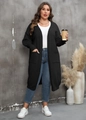 Women's plus size black knit cardigan with lantern sleeves and side pockets in casual style - 1XL / Black
