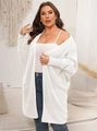 Detail of white oversized knit cardigan featuring large pockets and ribbed cuffs - 1XL / White