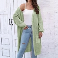 Cardigan lungo in maglia verde menta con grandi tasche e maniche a palloncino casual - Taglia unica / Verde