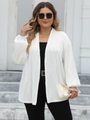 Cárdigan plisado blanco para mujer con mangas de linterna y textura de rayas verticales suaves - 0XL / Blanco
