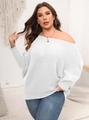 Weißer Damen-Strickpullover mit U-Boot-Ausschnitt, Fledermausärmeln und lockerem Oversize-Schnitt - S / Weiß