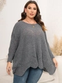 Dettaglio maglione grigio oversize in maglia con motivo a chevron traforato e girocollo - 3XL / Top / Smoke