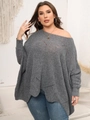 Jersey de punto gris holgado para mujer con diseño calado y mangas de murciélago - 1XL / Gris humo