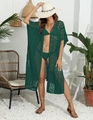 Detail of dark green hollow crochet beach cardigan with fine knit texture and loose fit - Dark Green