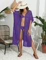 Detail of purple crochet hollow out beach cover up with intricate knit patterns - Purple
