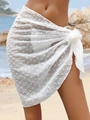 Detailed close-up of white Swiss dot chiffon beach sarong showing texture and tie closure - One Size / Bottoms / White