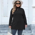 Maglia taglie forti donna a collo alto nera in tessuto a costine con spacchi laterali - 0XL / Nero