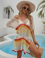 Detalle de túnica playera boho con textura de ganchillo y patrones coloridos - Talla única / Top Y Pantalón / Albaricoque