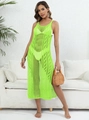 Robe de plage au crochet vert néon sans manches avec fentes latérales et motifs géométriques - Vert Fluorescent