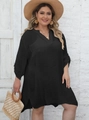 Damen Übergröße Strandkleid in Schwarz mit V-Ausschnitt, Plissee-Struktur und Seitenschlitzen - Einheitsgröße / Oberteil Und Unterteil / Schwarz