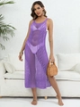Detalle de vestido de playa de ganchillo morado con aberturas laterales y malla fina - Morado