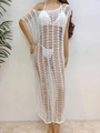 Detailed macro view of the white crochet knit pattern and hollow striped texture of the dress - One Size / White