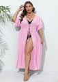Detalle de pareo rosa claro con encaje de ganchillo y cierre de lazo en la cintura - Talla única / Tops / Rosa