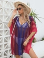 Detail of colorful gradient knit beach cover-up with intricate hollow-out crochet texture - One Size / Dark Blue