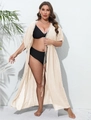 Close-up of beige oversized beach cover-up with lace trim and lightweight linen fabric - One Size / Tops / Apricot