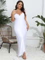 Abito lungo da spiaggia bianco con profondo scollo a V e orlo con nappe e frange - 3XL / Bianco