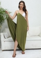 Vestido de playa cruzado verde hierba con cuello halter y dobladillo asimétrico - Talla única / Verde Militar
