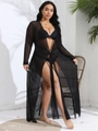 Cárdigan largo de malla negra transparente para mujer con lazo frontal para la playa - 0XL / Negro