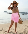 Detail of pink transparent beach sarong with tassel hem and side tie closure - One Size / Pink