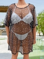Copricostume sexy in rete nera con stelle bianche sopra un bikini color argento - Taglia unica / Nero