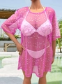 Détail de la robe de plage en mesh rose à étoiles et bikini aux fleurs 3D - Taille unique / Rose rouge