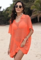 Détail de la tunique de plage orange néon montrant la maille et le col polo en V - Taille unique / Orange