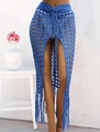 Detailed knit pattern of blue crochet beach skirt with tassels and side slit details - S / Bottoms / Sapphire Blue