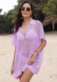 Détail de la tunique de plage en maille violette montrant la texture ajourée translucide - Taille unique / Violet