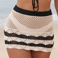 Women's crochet beach mini skirt with contrast wave hem and hollow knit texture - S / Apricot