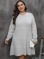 Women's crew neck knitted dress with long sleeves and white grid pattern in light grey - 0XL / Gray