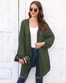 Detail of dark green knit cardigan featuring cable stitch texture and hollow-out pattern - Army Green